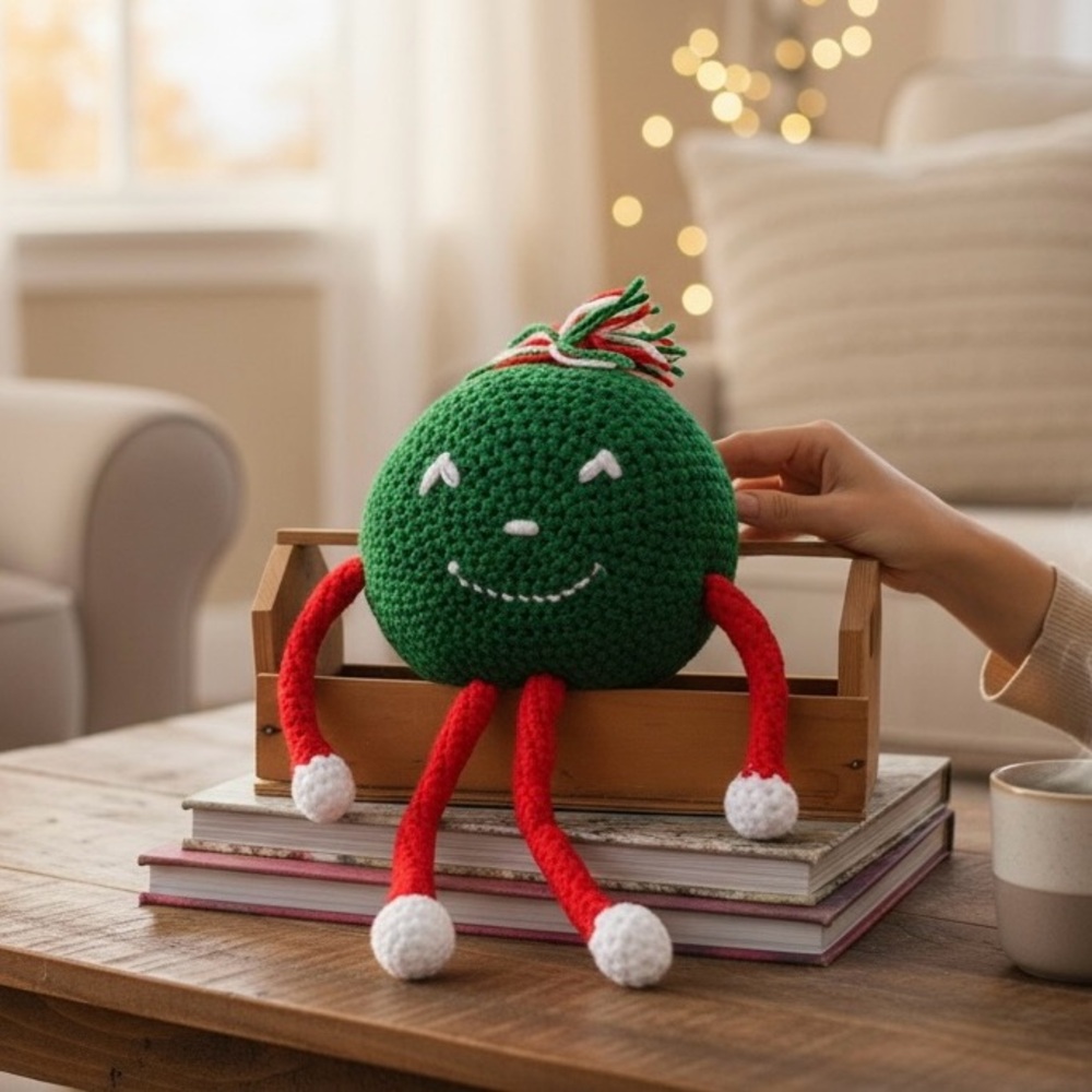 Stuffed Toy Hand Crafted Green Red White Christmas Educational Circle Holiday